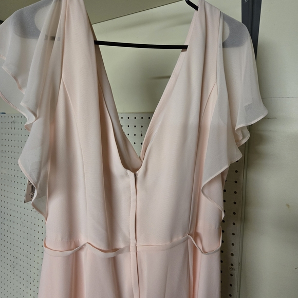 Soft Pink V-Neck Dress with Ruffle Sleeves - Picture 9 of 9